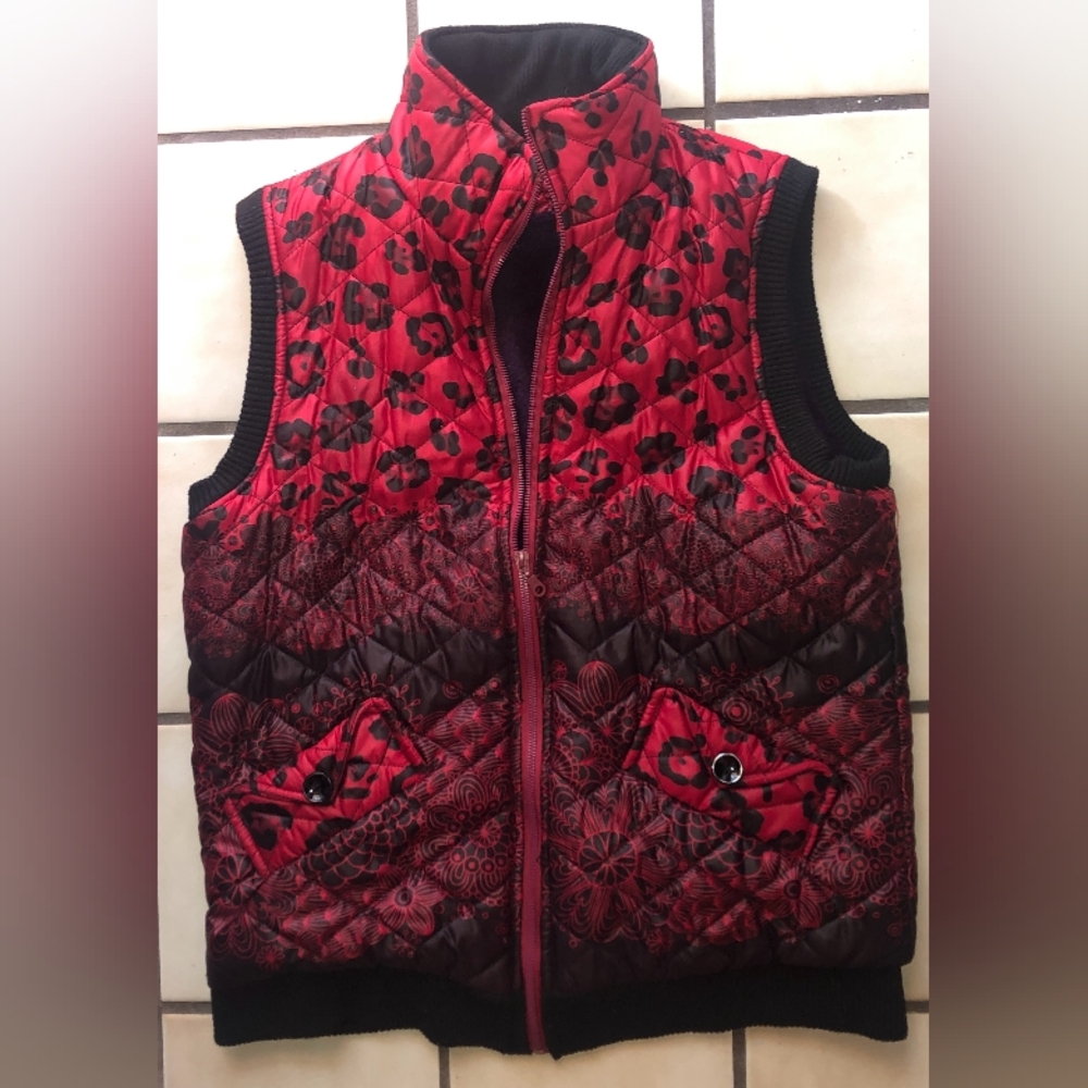 Red Floral Quilted Women's Vest